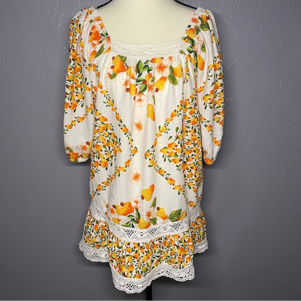 Nicole Miller Artelier Peasant Blouse Embroidered Detail, Floral/Fruit Print - Picture 2 of 9
